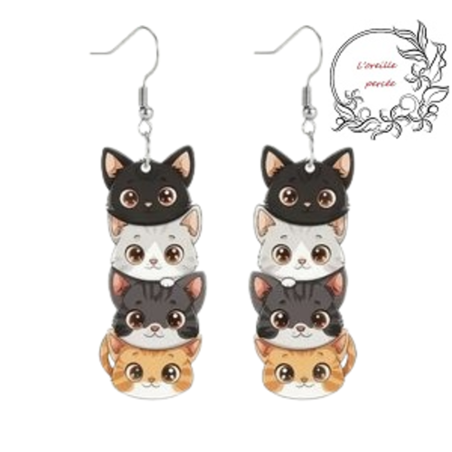 Boucle d'oreille quatuor tête de chat