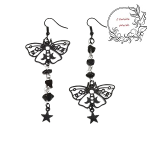 Boucle d'oreille asymétrique papillon et étoile