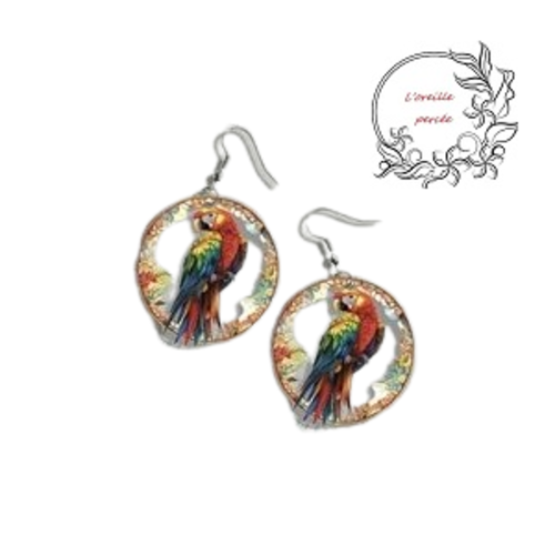 Boucle d'oreille perroquet dans cercle