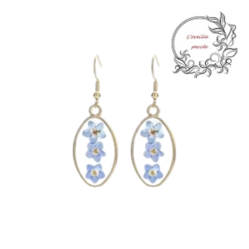 Boucle d'oreille ovale fleur séchée