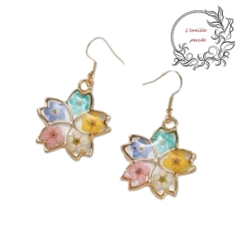 Boucle d'oreille fleur et ses fleurs séchées