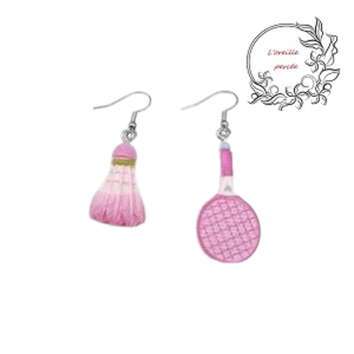 Boucle d'oreille duo raquette et volant rose