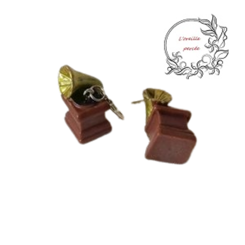 Boucle d'oreille mini phonographe-gramophone