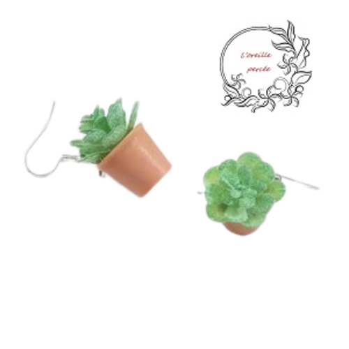 Boucle d'oreille plante verte en pot