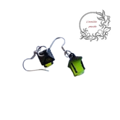 Boucle d'oreille petite lanterne jaune