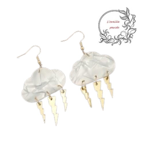 Boucle d'oreille nuage et ses éclairs