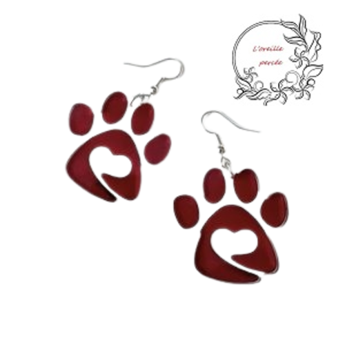 Boucle d'oreille empreinte patte chien/chat