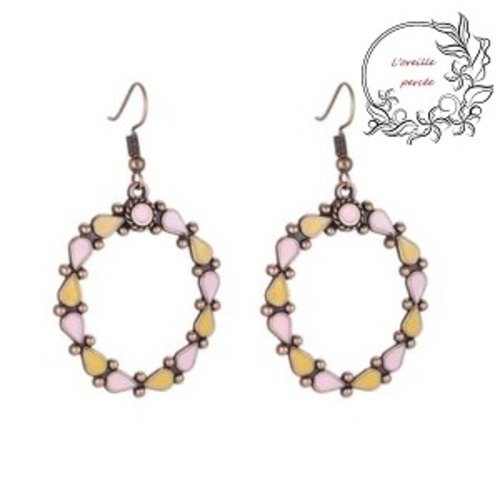 Boucle d'oreille cercle rose/jaune 40mm