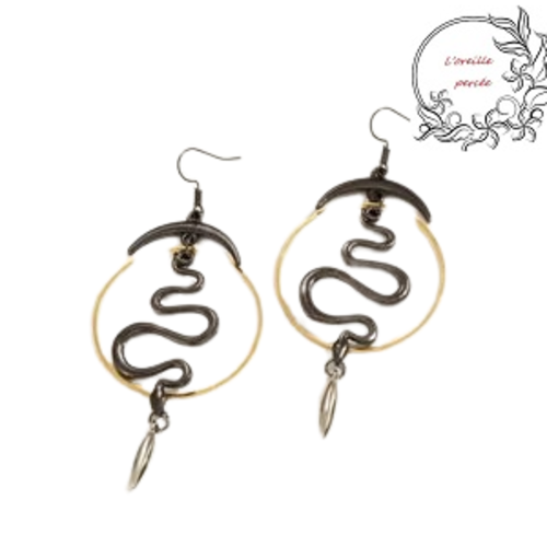 Boucle d'oreille serpent et lune