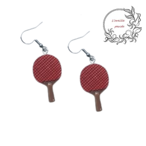 Boucle d'oreille raquette de ping pong rouge