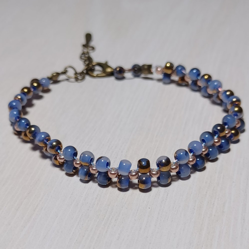 Bracelet "rivière de verre" bleu et or