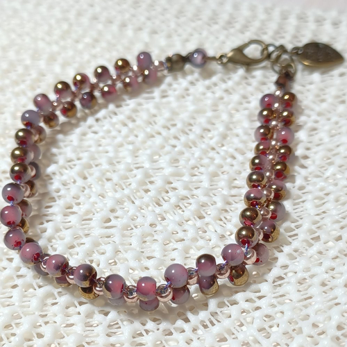 Bracelet "rivière de verre" rouge et or