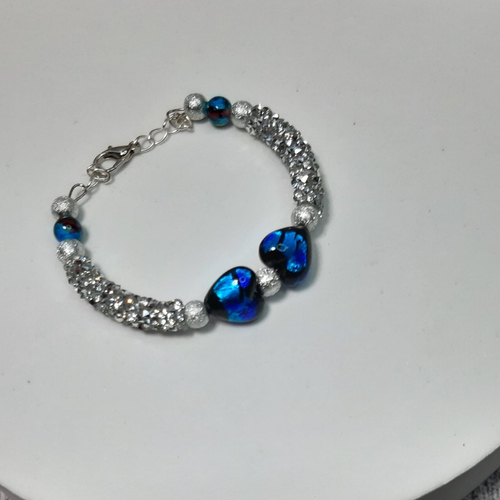 Bracelet duo perles cœurs en verre turquoise