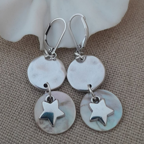 Boucle d'oreilles breloque nacre et métal
