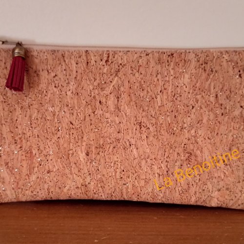 Pochette/ trousse en liège pailleté, fait-main.