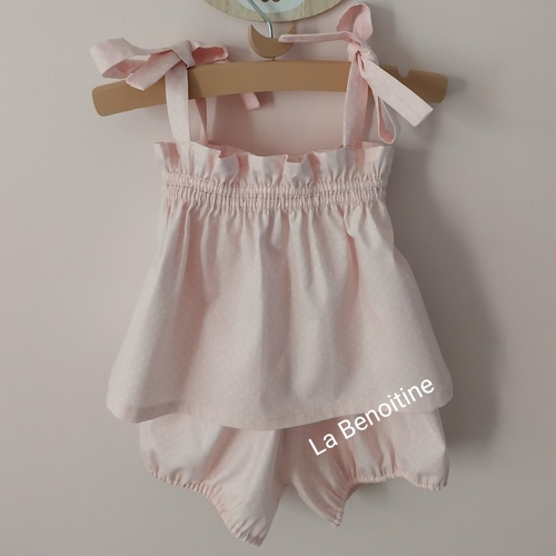 Ensemble blouse et bloomer, 3 mois.