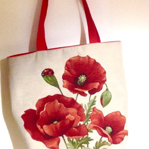 Sac cabas coquelicots / simili cuir