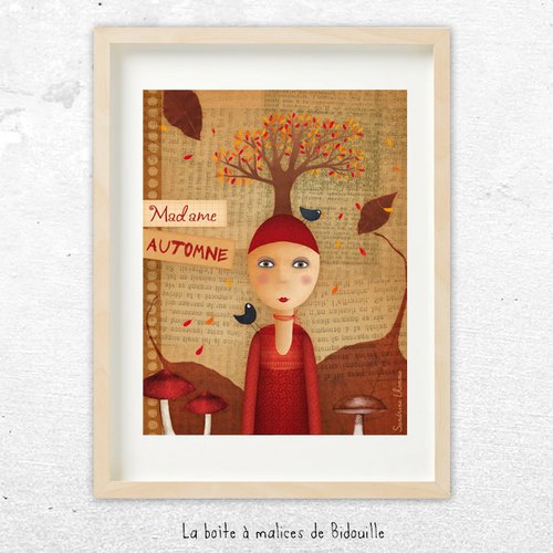 Carte postale illustrée - * madame automne *