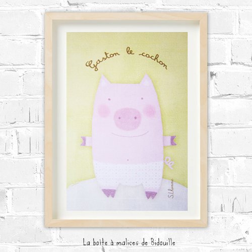 Carte postale illustrée pour enfant  avec petit cochon