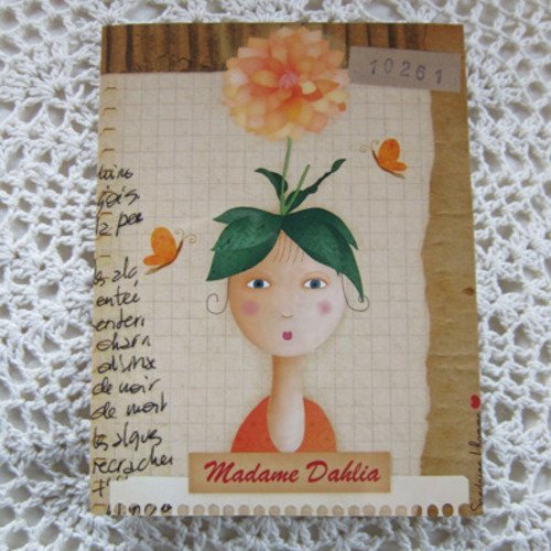 Carte postale illustrée - * madame dahlia * 