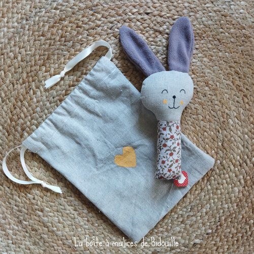 Doudou Lapin - Gaze de coton - 4 couleurs disponibles