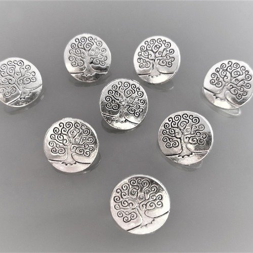 8 boutons 14 mm arbre de vie métal coloris argent
