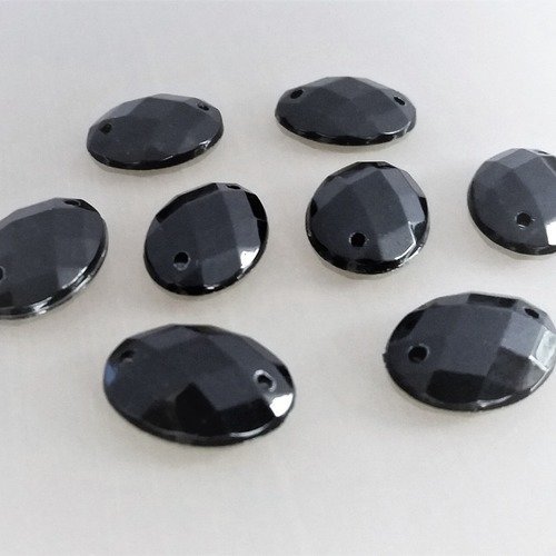 8 demi-perles 18 mm ovales noires avec facettes