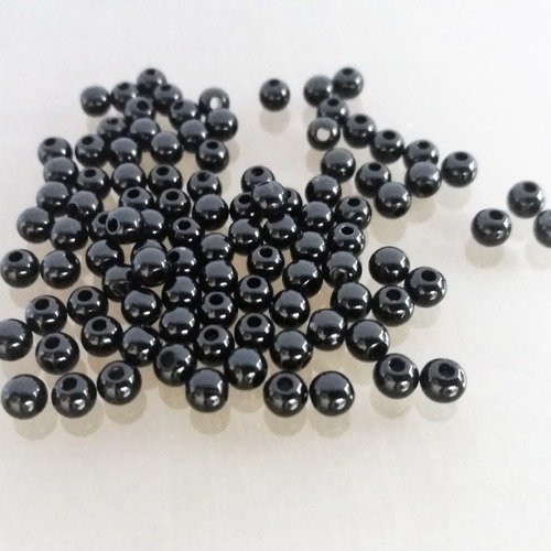 200 perles rondes 4 mm acrylique coloris noir
