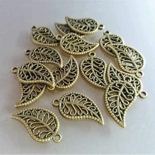 15 breloques feuilles 1,8 cm métal coloris bronze