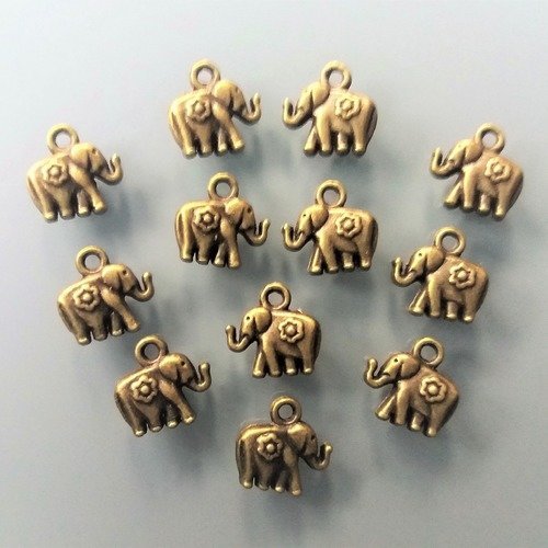 12 pendentifs 12 mm éléphant métal coloris bronze