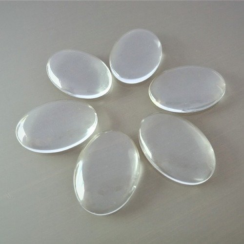 6 verres cabochons ovales 25 mm x 18 mm