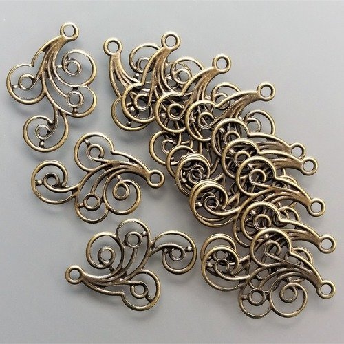 12 pendentifs arabesques filigrane coloris bronze