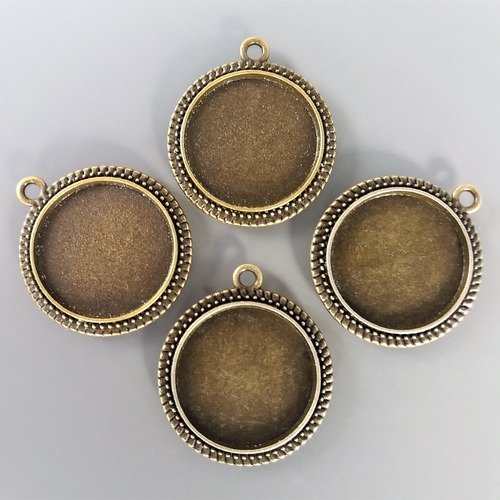 4 pendentifs pour cabochons ronds 20 mm métal coloris bronze