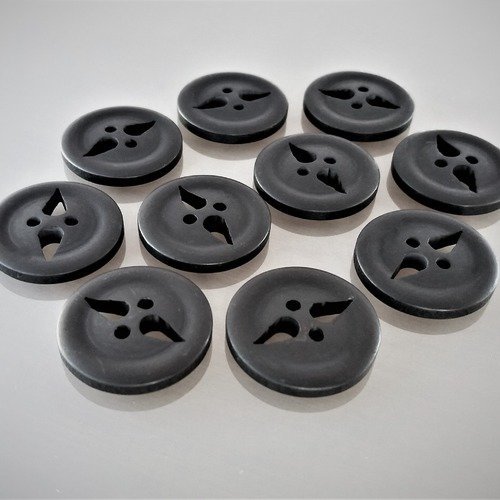 10 boutons 23 mm plastique noir mat