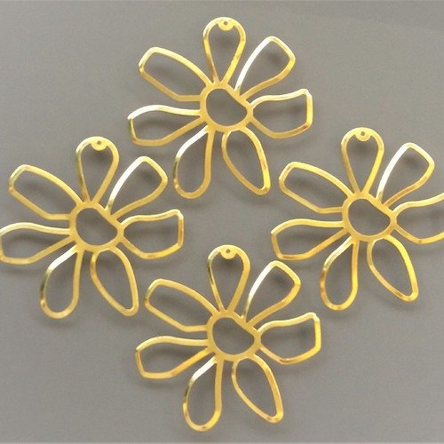 4 pendentifs 55 mm fleur filigrane coloris doré