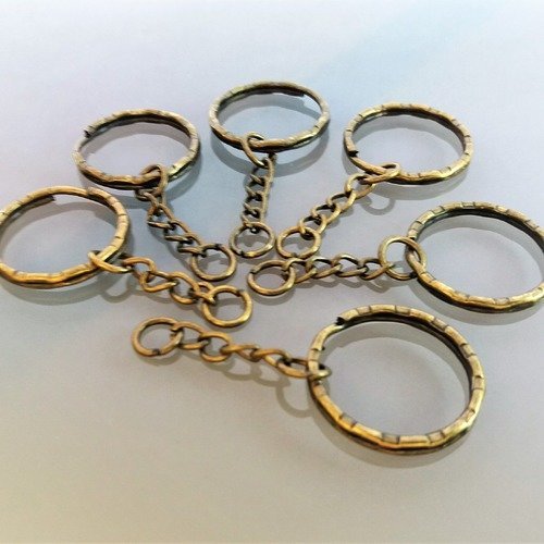 6 porte-clés anneaux métal coloris bronze
