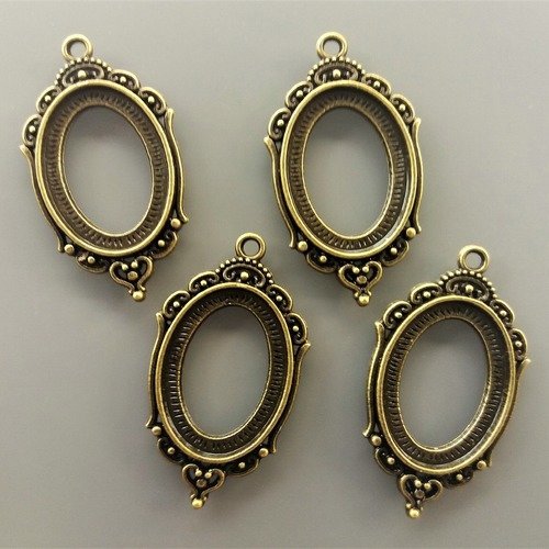 4 pendentifs pour cabochons ovales 25 mm x 18 mm métal coloris bronze