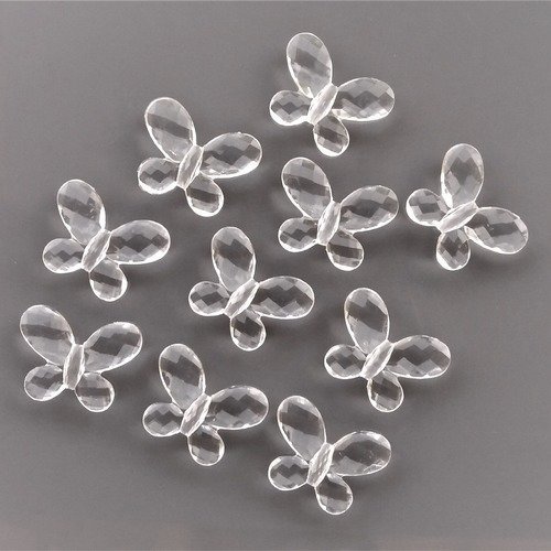 10 perles transparentes à facettes papillons 18 mm x 24 mm