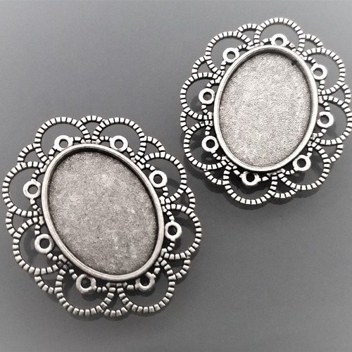 2 supports de broches à cabochons coloris argent