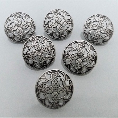6 boutons ronds 23 mm métal coloris gris acier