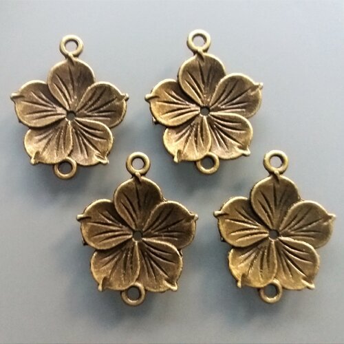 4 pendentifs connecteurs fleur 2 cm coloris bronze