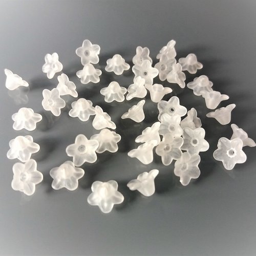 40 perles coupelles fleurs plastique translucide
