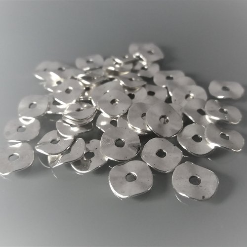 50 perles rondelles diamètre 10 mm métal coloris argent