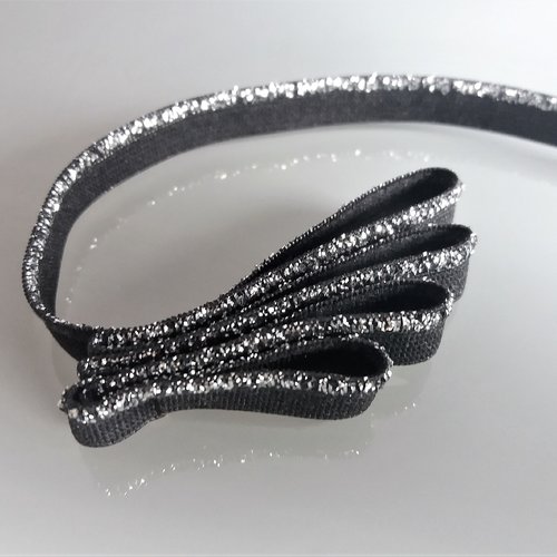 Passepoil élastique noir avec bordure en fil lurex argent