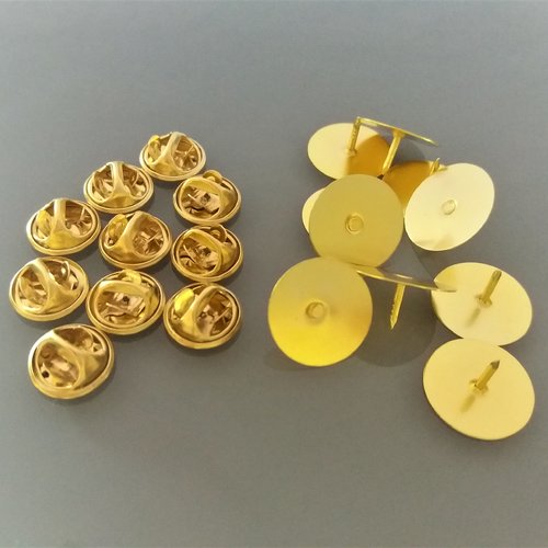 10 supports pin's base 15 mm métal coloris doré