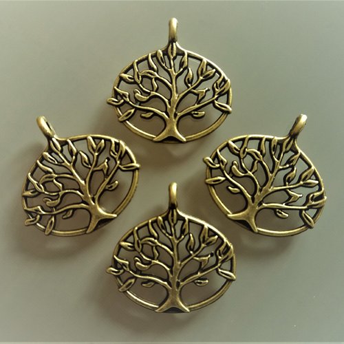 4 pendentifs ovales 2.7 cm arbre de vie métal coloris bronze