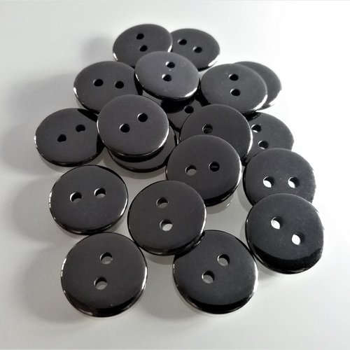 20 boutons ronds 15 mm plastique noir