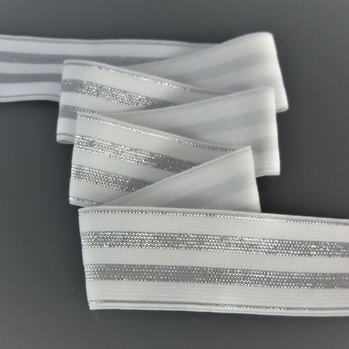 Ruban élastique 30 mm blanc avec rayures lurex argentées