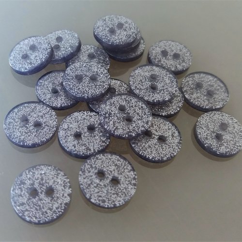 20 boutons ronds 12 mm transparents bleu marine avec paillettes argentées