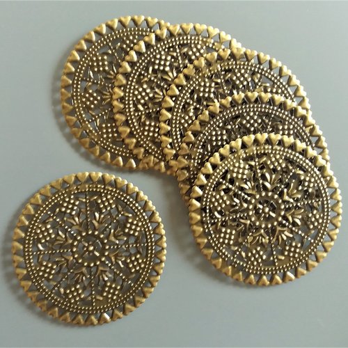 6 estampes 6 cm coeurs métal coloris bronze